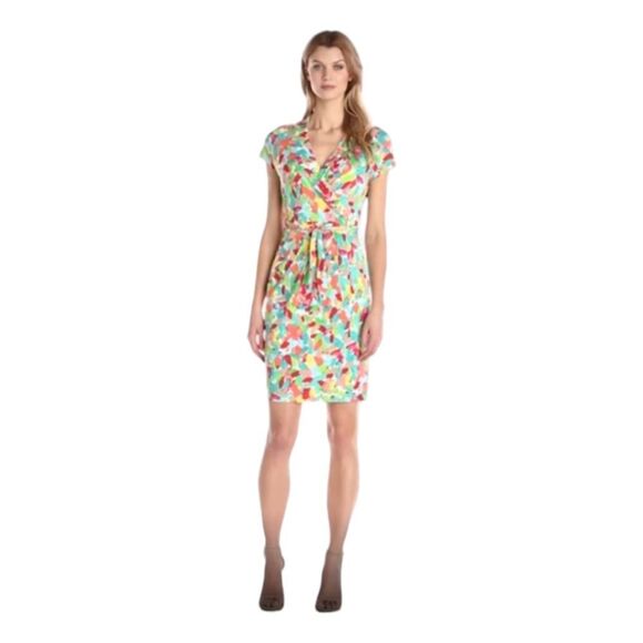 Ellen Tracy NWT Short Sleeve Fit and Flare Wrap Dress Multicolor Size 12 - Picture 1 of 13